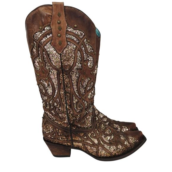 Corral Women's Orix Glitter Inlaw Western Boots Brown 9 - Picture 1 of 6